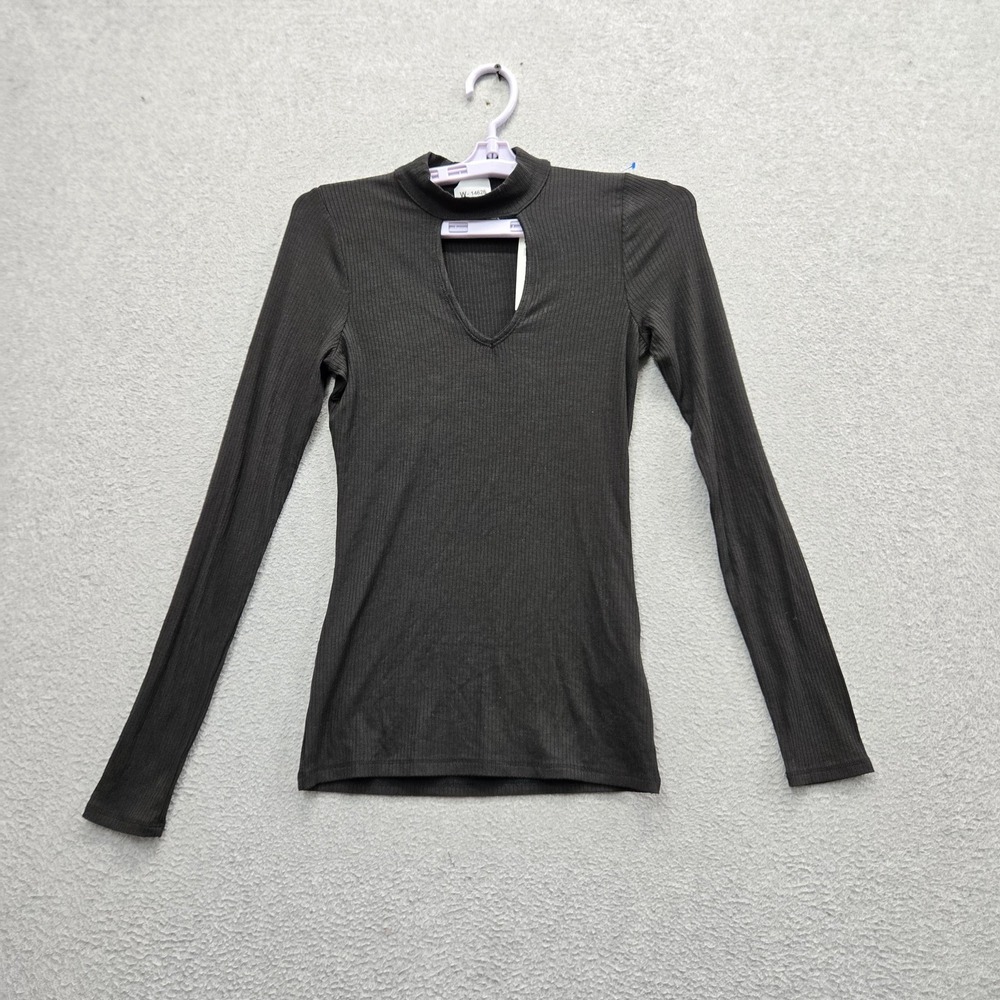 Hollister Women Shirt SMALL Black Cut Out Babydoll Rib Long Sleeve Stretch NWT